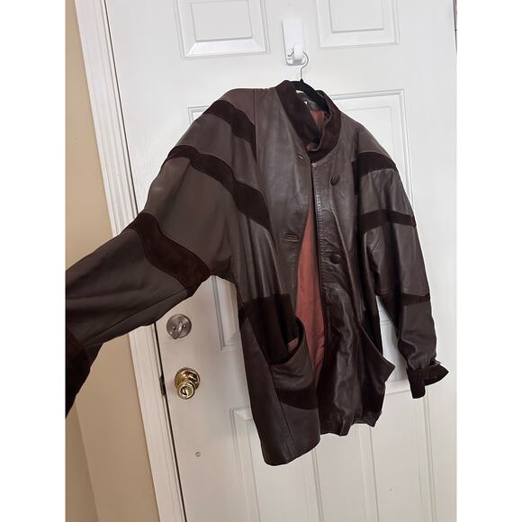 Vintage Leather Coat Womens XL Dolman Sleeve Suede Chocolate Brown Oversized - Picture 10 of 10